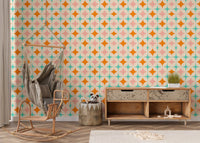 Mid Century Modern Art Pattern Bundle Vintage Wall mural in a rustic nursery area.