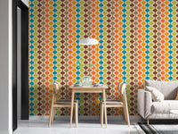 Mid Century Modern Atomic Geometric Retro Wall mural in a bright dining area. 
