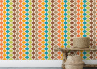 Mid Century Modern Atomic Geometric Retro Wall mural behind a side table.