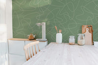 Mid-century modern wall mural green abstract line wallpaper design.