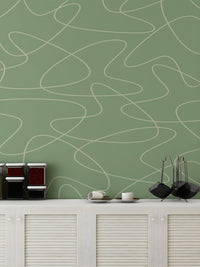 Modern abstract wallpaper with continuous line wall mural design.