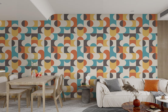 Playful yet professional wall mural with a nostalgic color scheme.