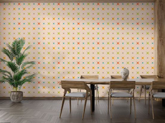 Vintage Atomic Starburst Pattern Wall mural for dining area.
