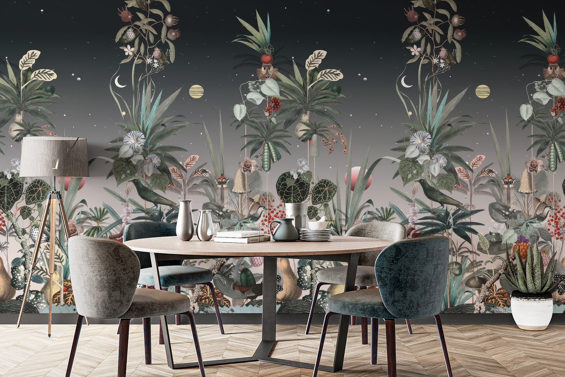Midnight Botanical Wall Mural - Wallanza