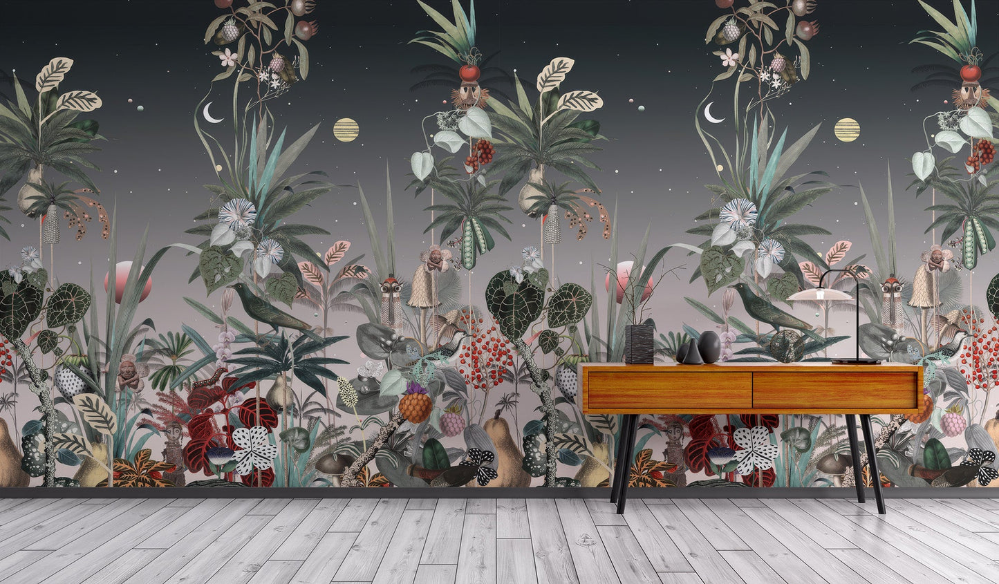 Midnight Botanical Wall Mural - Wallanza