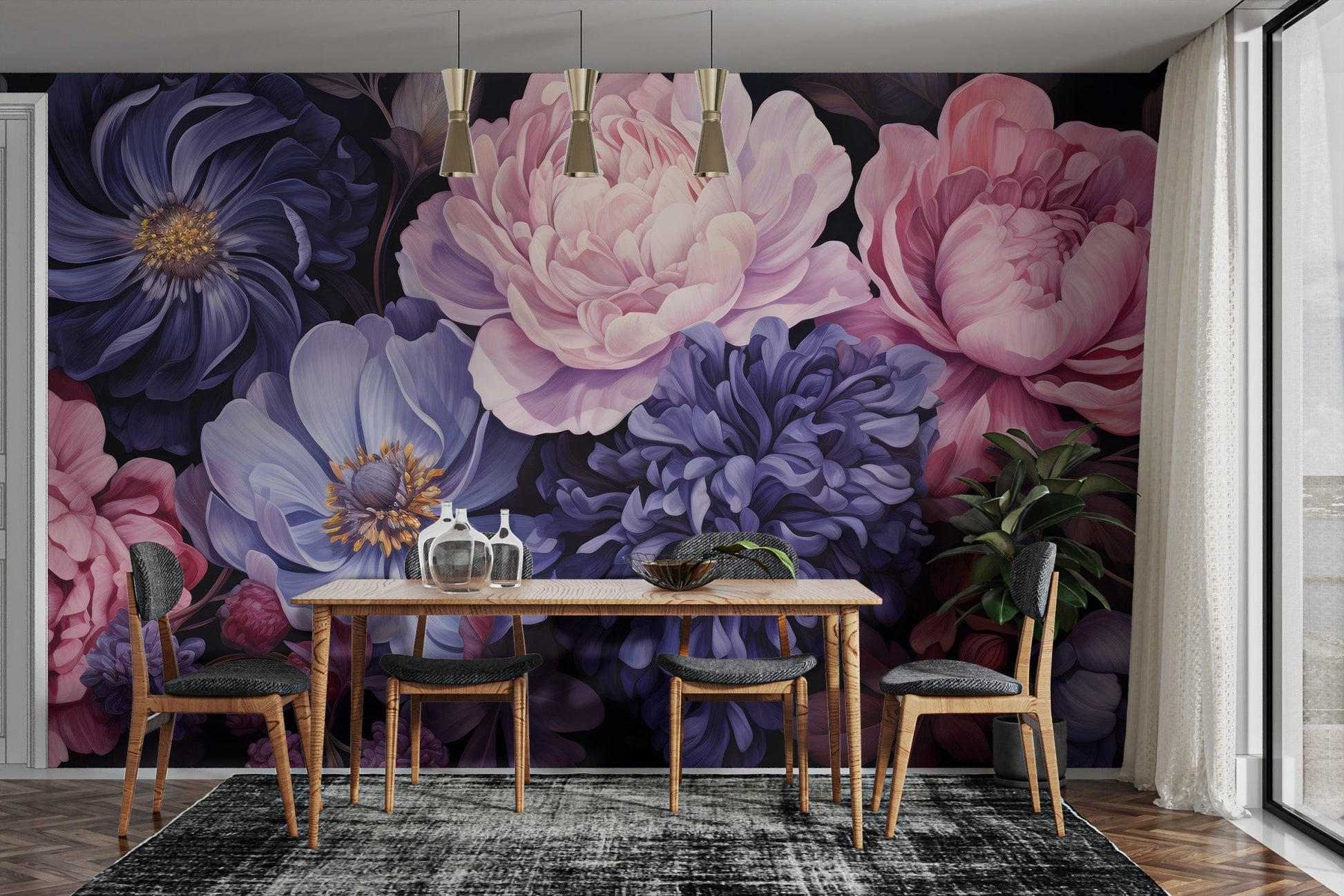 Midnight Florals Wall Mural - Wallanza