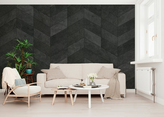 Midnight Herringbone Stone Wall Mural - Wallanza