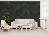 Midnight Herringbone Stone Wall Mural - Wallanza