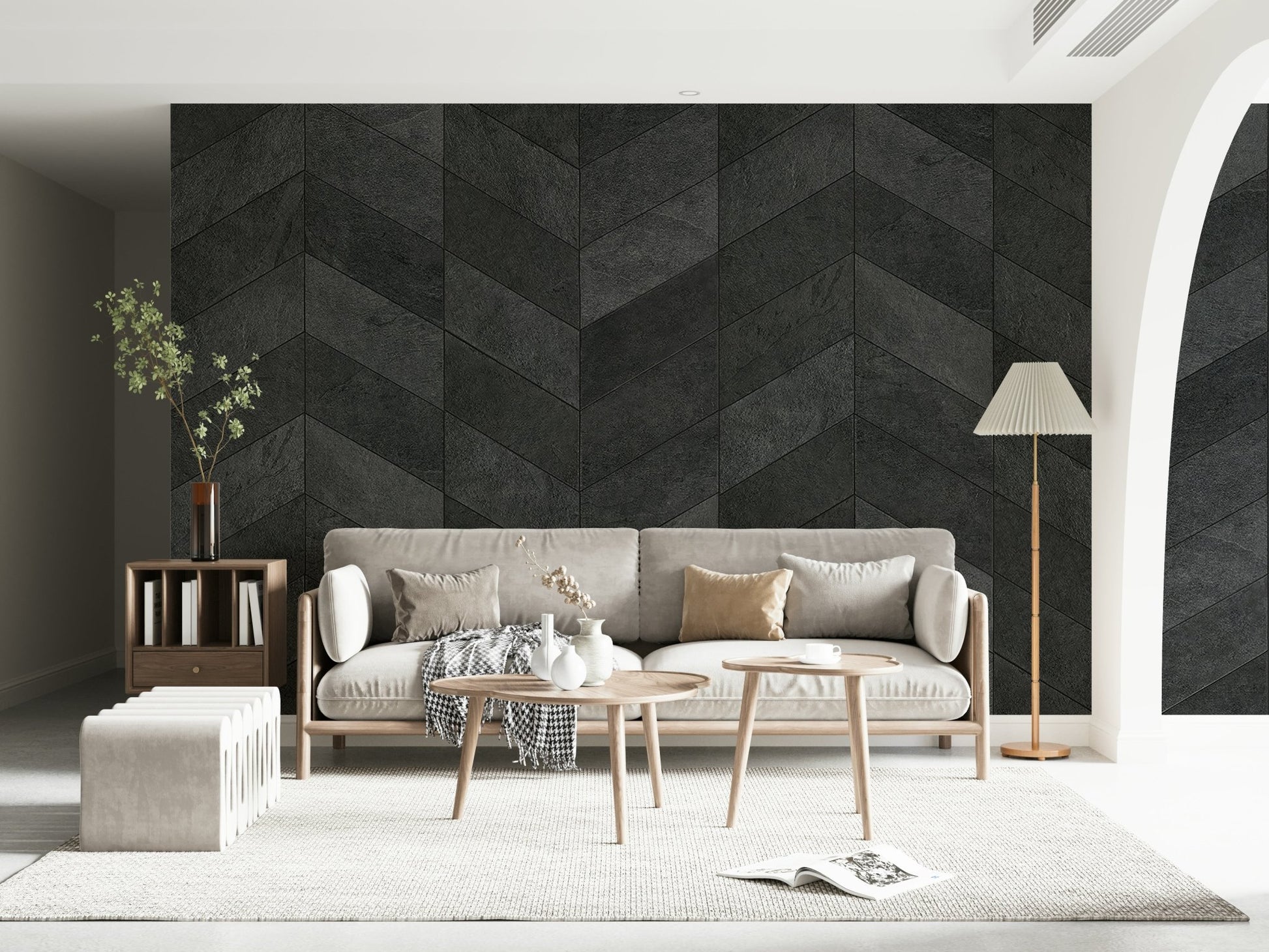 Midnight Herringbone Stone Wall Mural - Wallanza