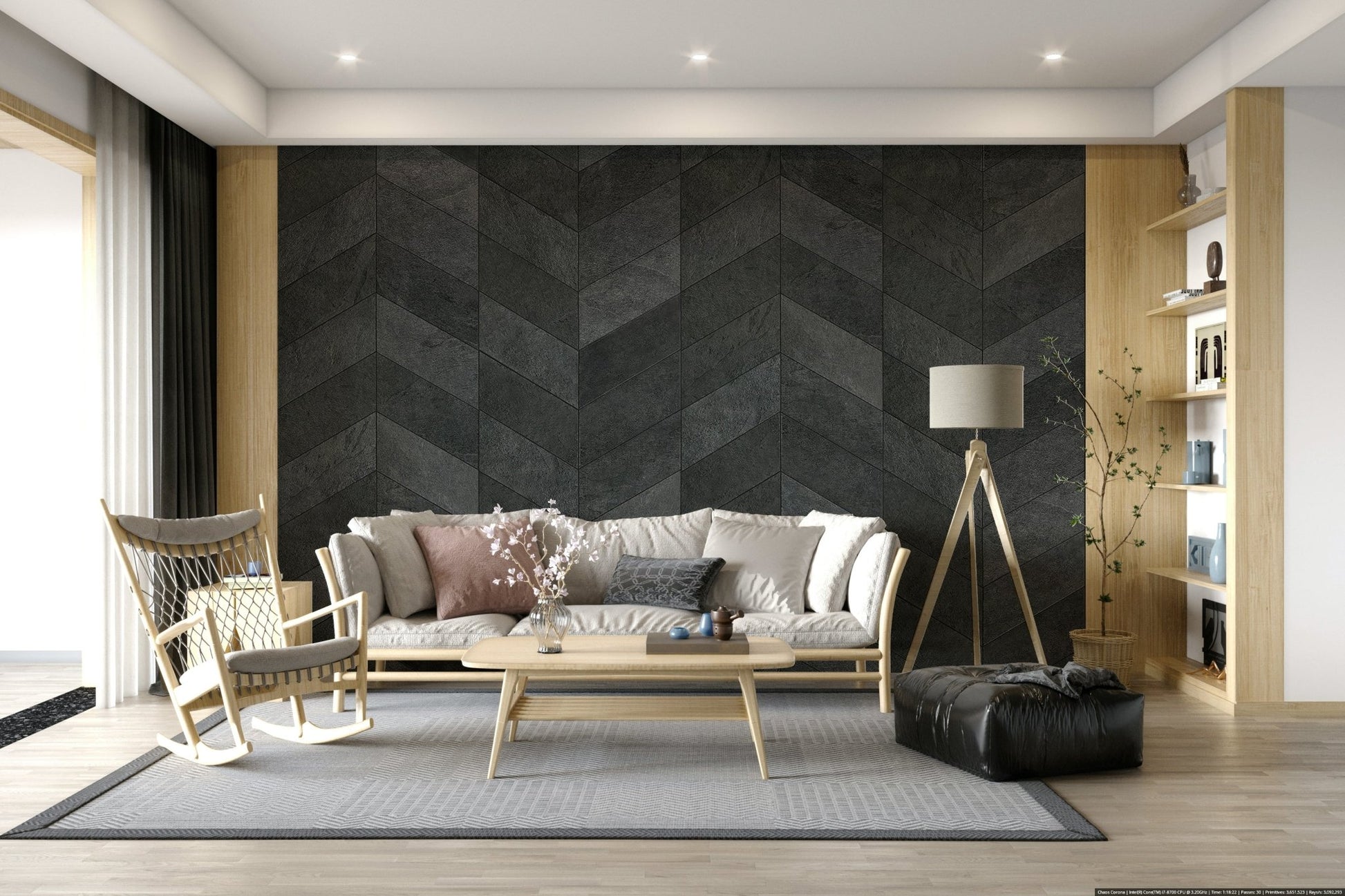 Midnight Herringbone Stone Wall Mural - Wallanza