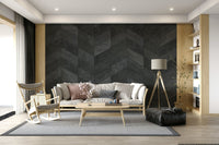Midnight Herringbone Stone Wall Mural - Wallanza