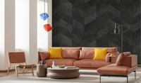 Midnight Herringbone Stone Wall Mural - Wallanza