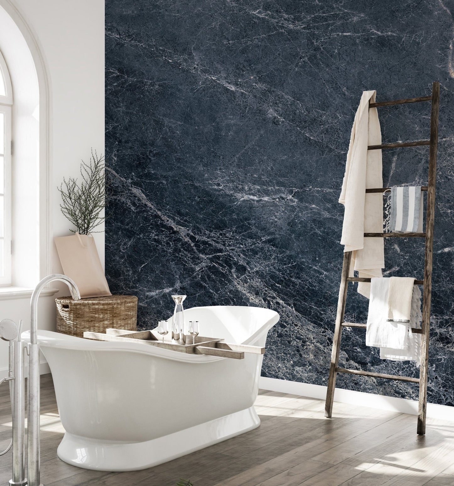 Midnight marble wallpaper mural-b381 sleek stone wall mural.