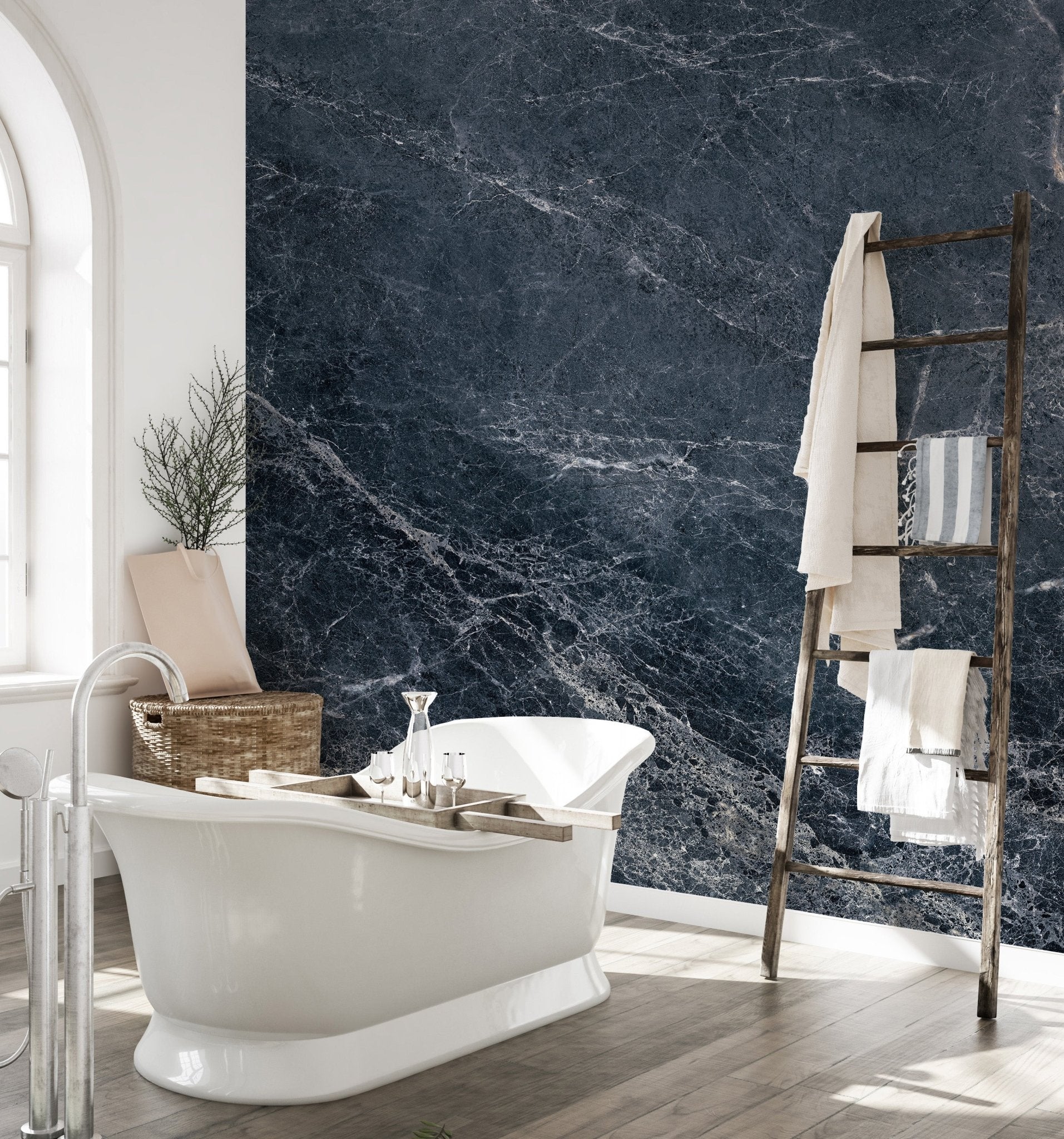 Midnight marble wallpaper mural-b381 sleek stone wall mural.