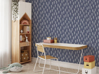 Pine retreat wallpaper with wooden desk and white chair for study room.


