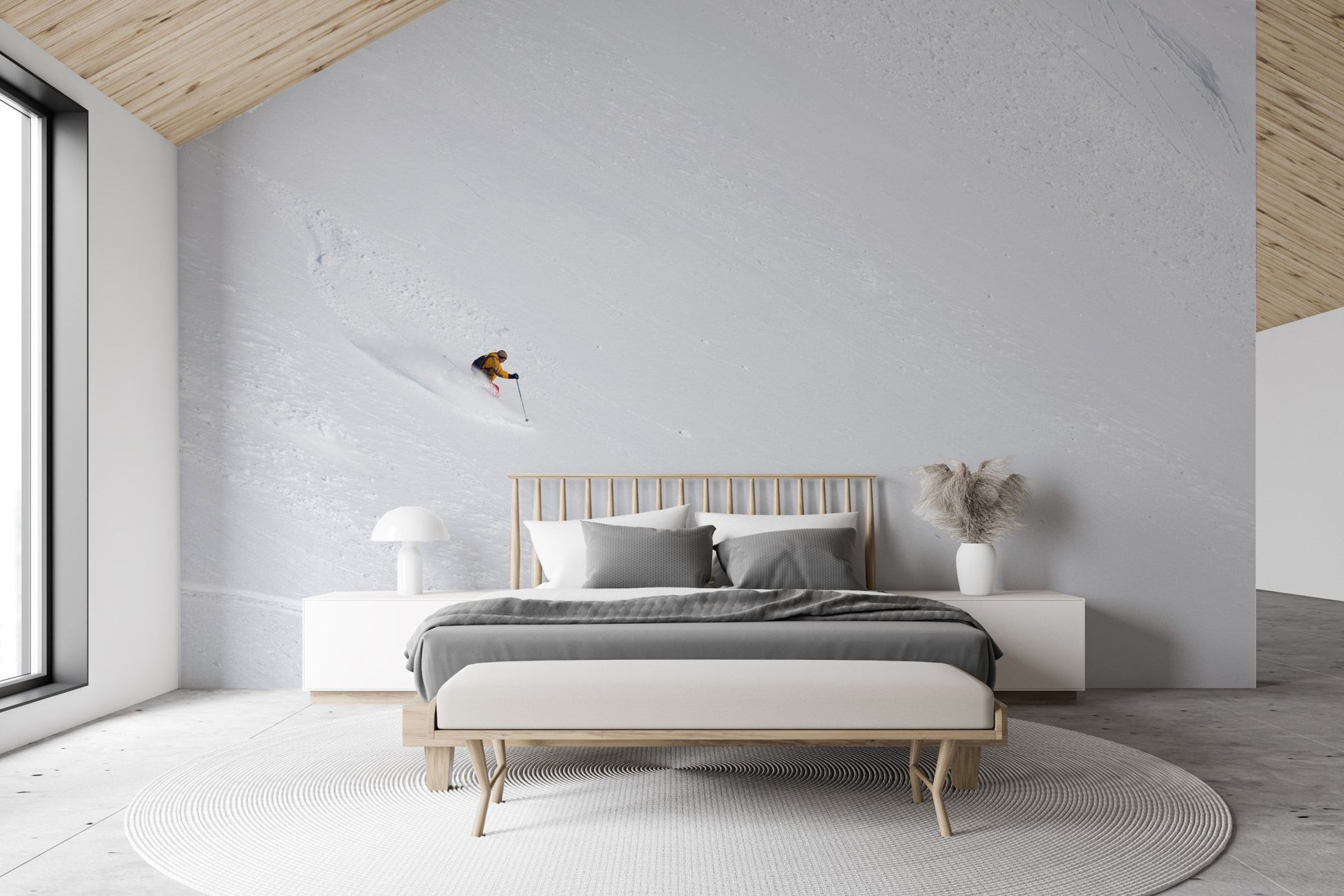 Minimalist Snowy Powder Ski Wallpaper - Wallanza