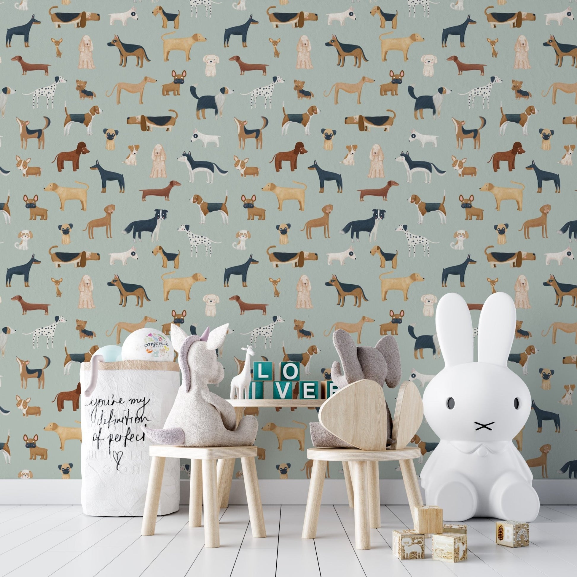 Mint Green Dogs Breed Pattern Wallpaper - Wallanza