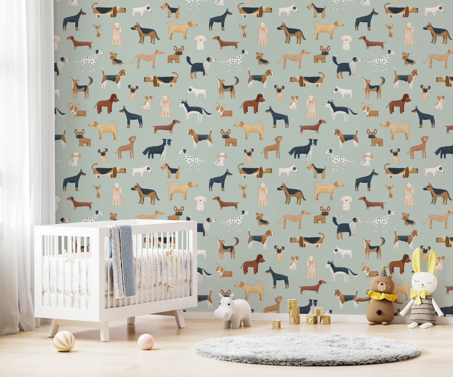 Mint Green Dogs Breed Pattern Wallpaper - Wallanza