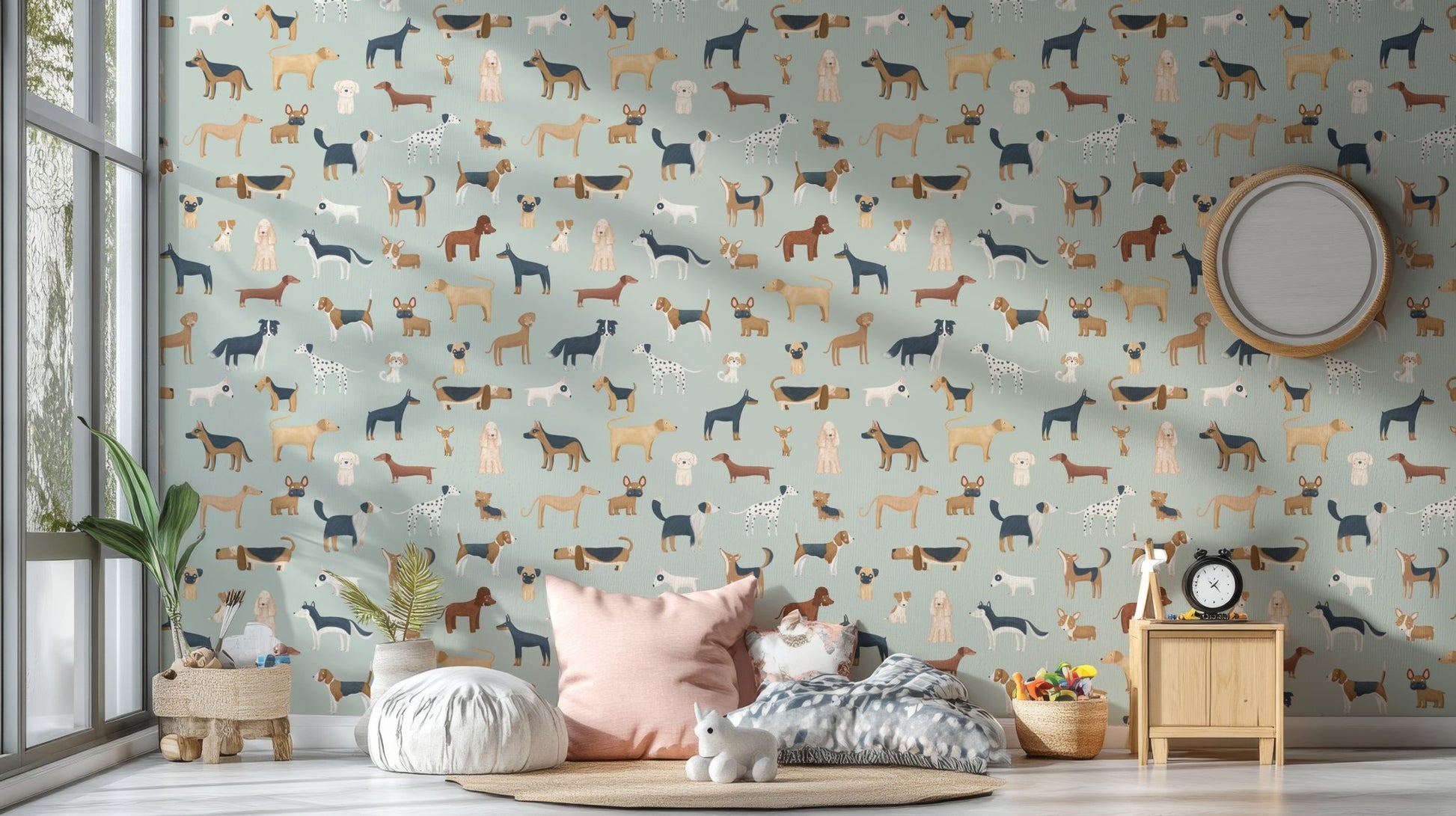 Mint Green Dogs Breed Pattern Wallpaper - Wallanza
