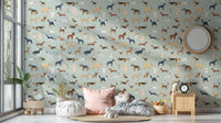 Mint Green Dogs Breed Pattern Wallpaper - Wallanza