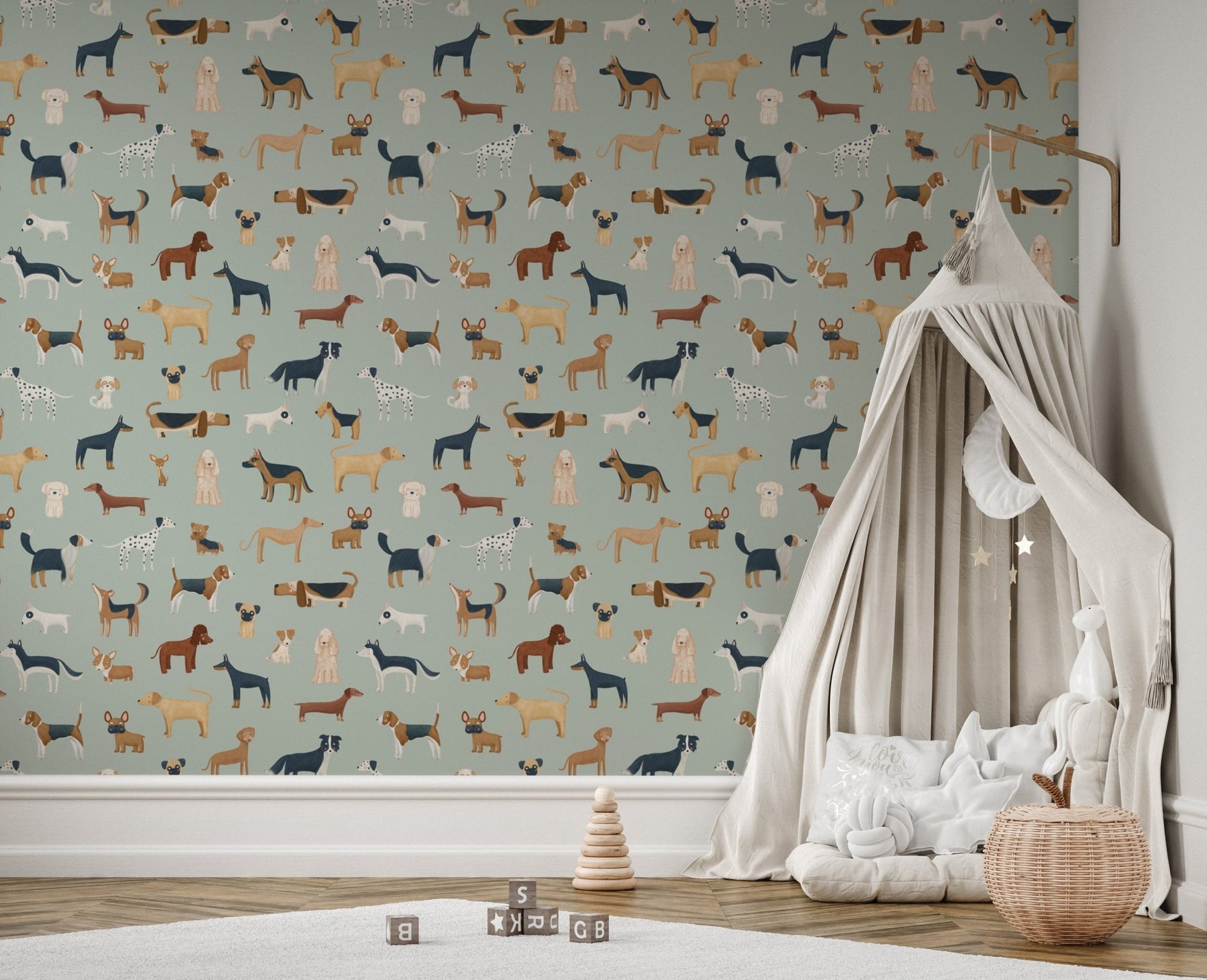 Mint Green Dogs Breed Pattern Wallpaper - Wallanza