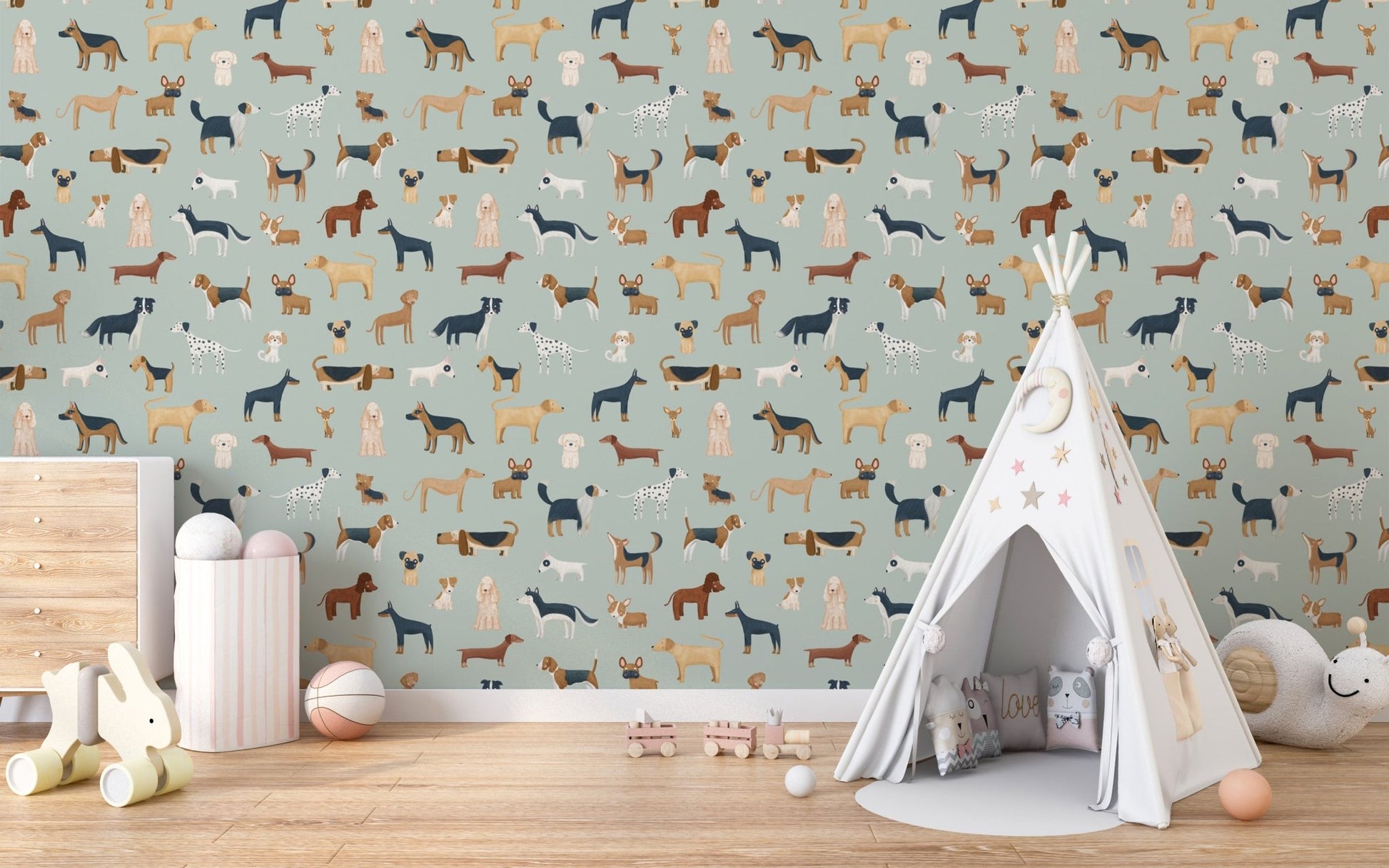 Mint Green Dogs Breed Pattern Wallpaper - Wallanza