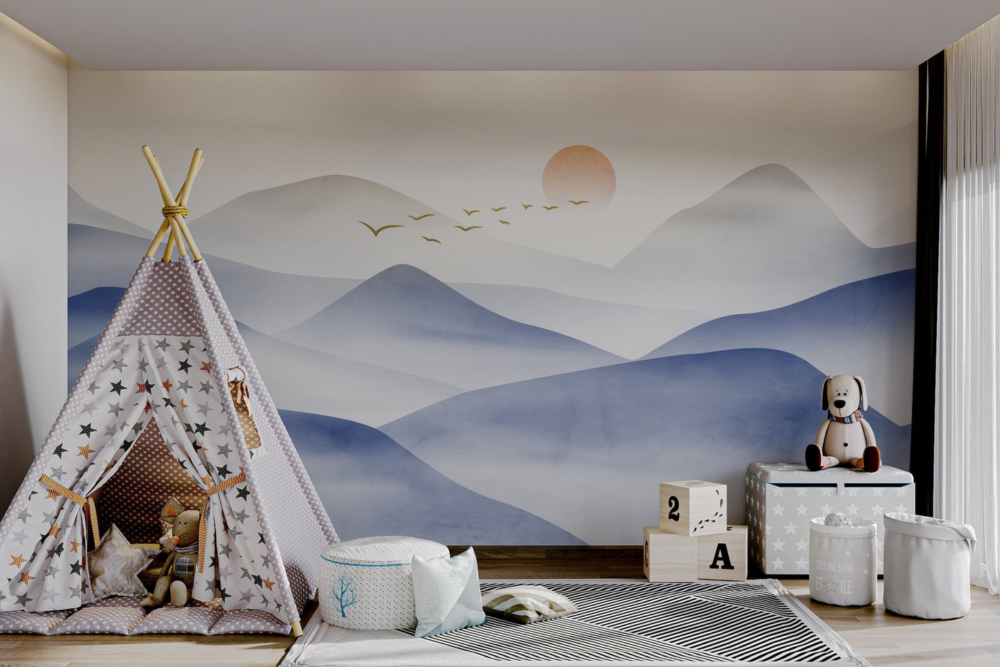 Misty Blue Mountain Landscape Wallpaper - Wallanza