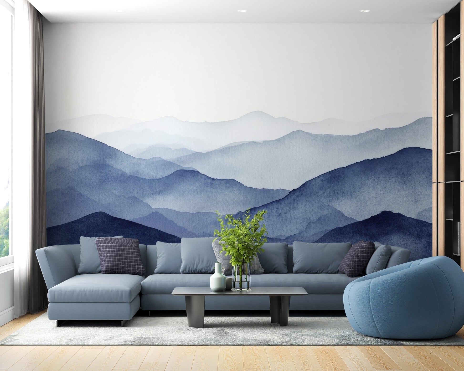 Misty Blue Mountains Wall Mural - Wallanza
