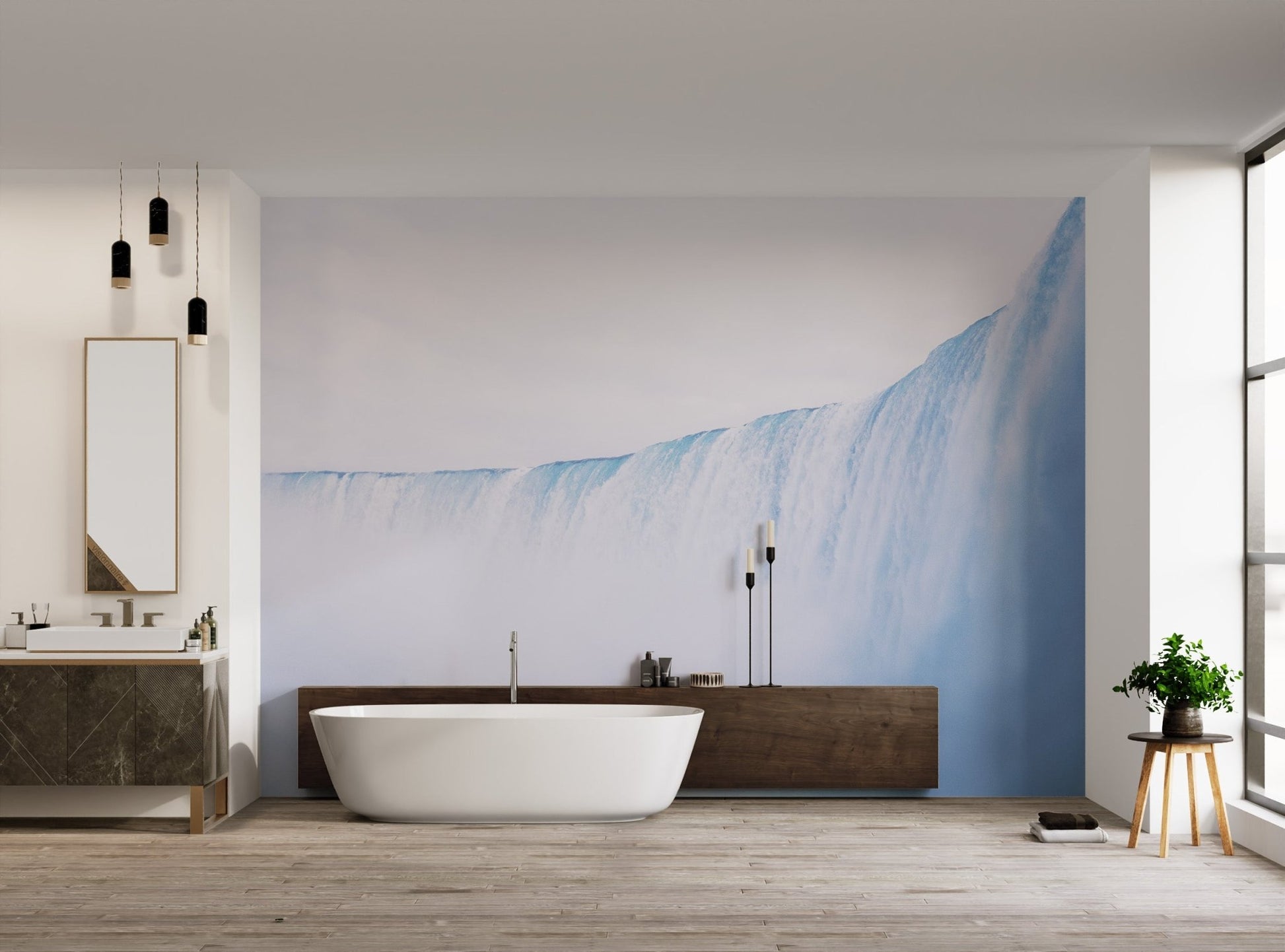 Misty Blue Waterfall Wall Mural - Wallanza
