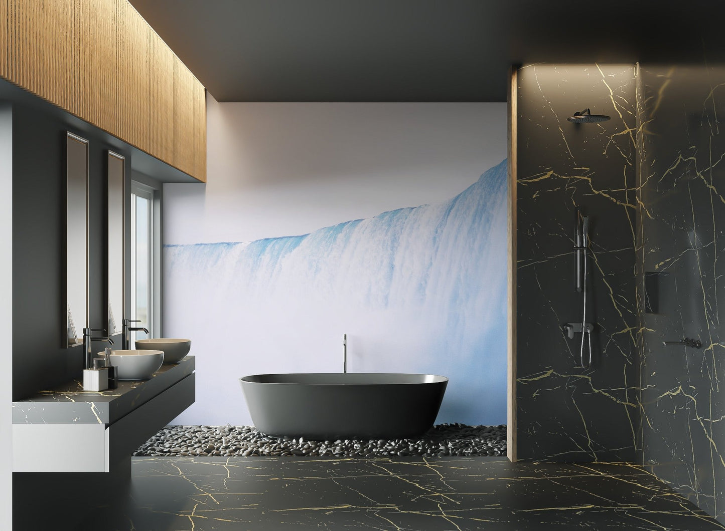 Misty Blue Waterfall Wall Mural - Wallanza
