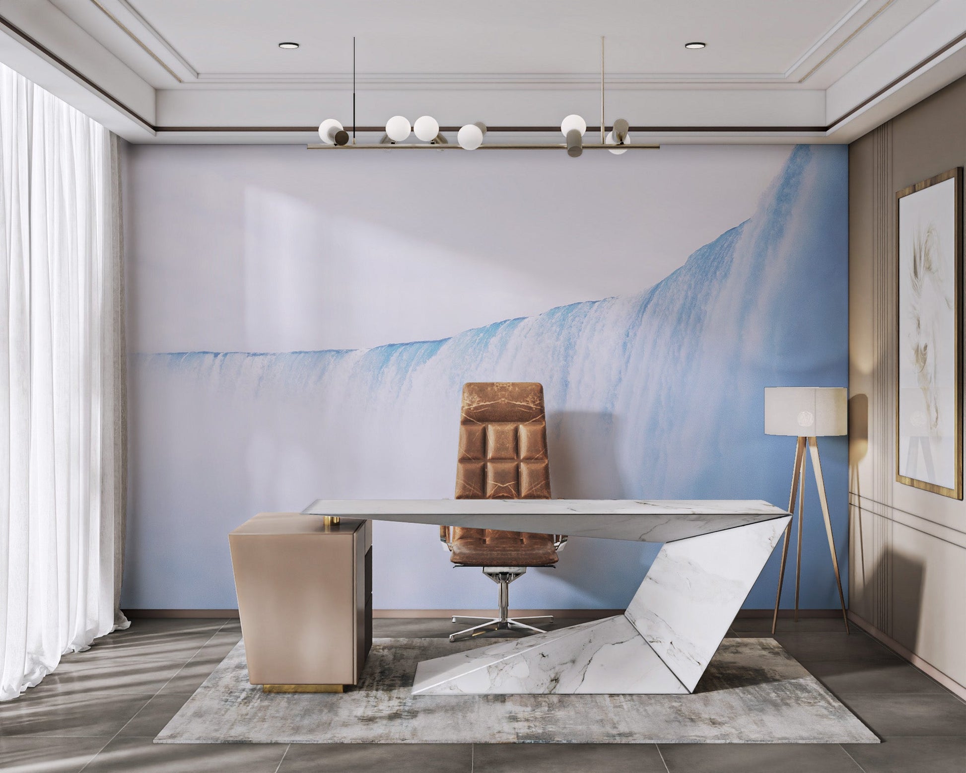 Misty Blue Waterfall Wall Mural - Wallanza