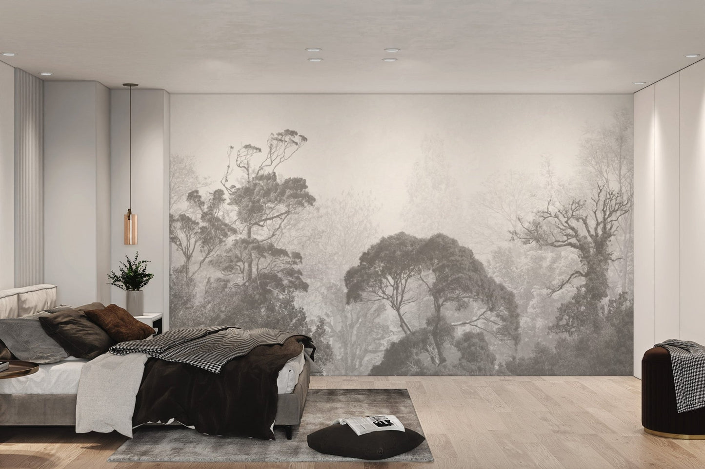 Artistic misty forest mural for grunge-inspired interiors