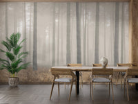 Earthy brown and gray forest wall mural with soft depth.