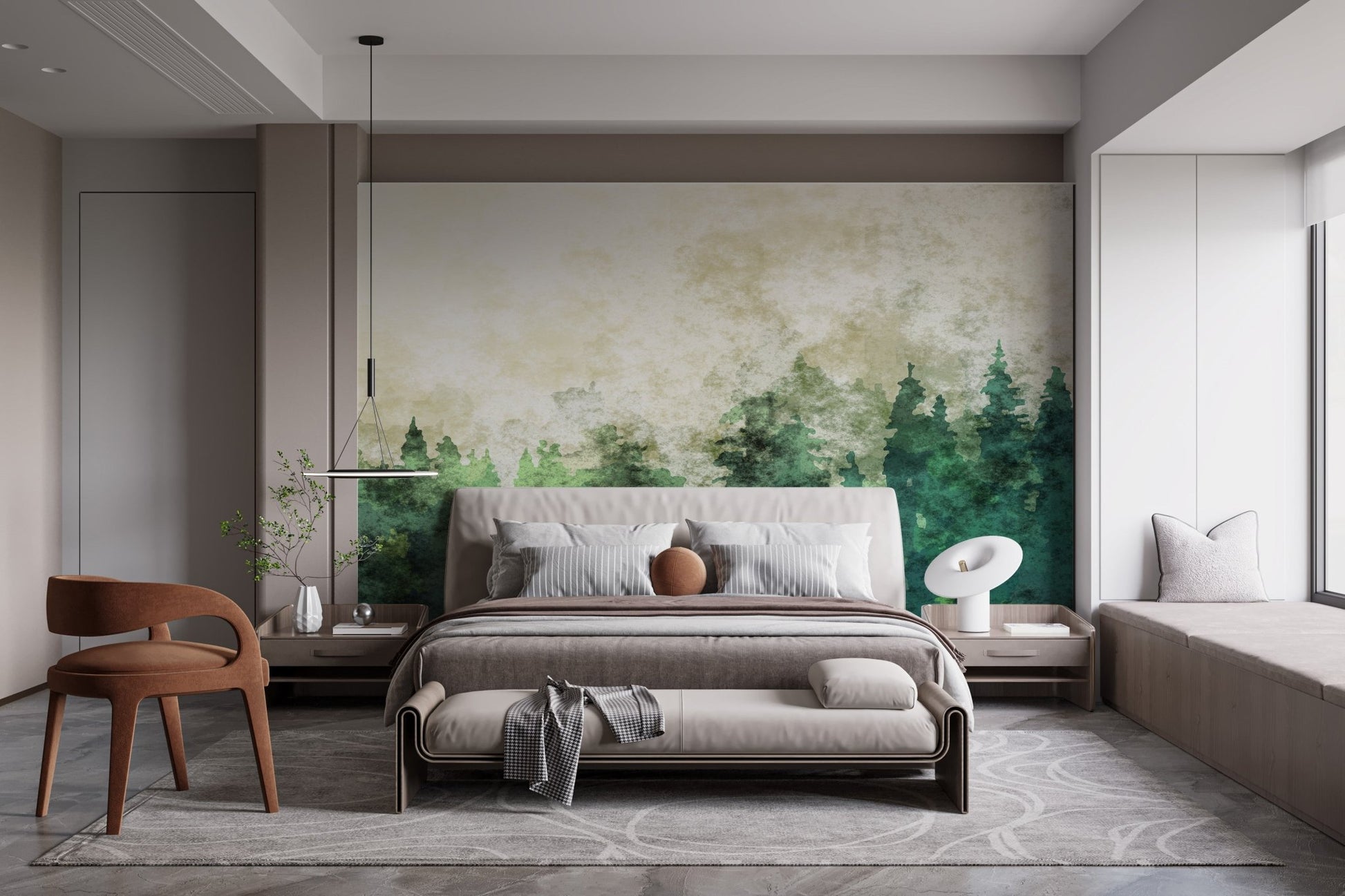 Misty Forest Elegance Watercolor Wallpaper Mural Design
