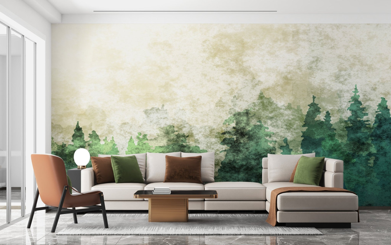 Misty Forest Watercolor Elegance Wallpaper Mural Design
