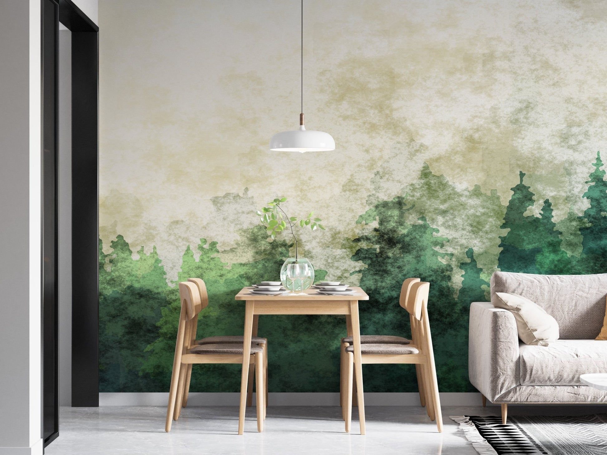 Misty Forest Watercolor Wallpaper Mural for Any Space
