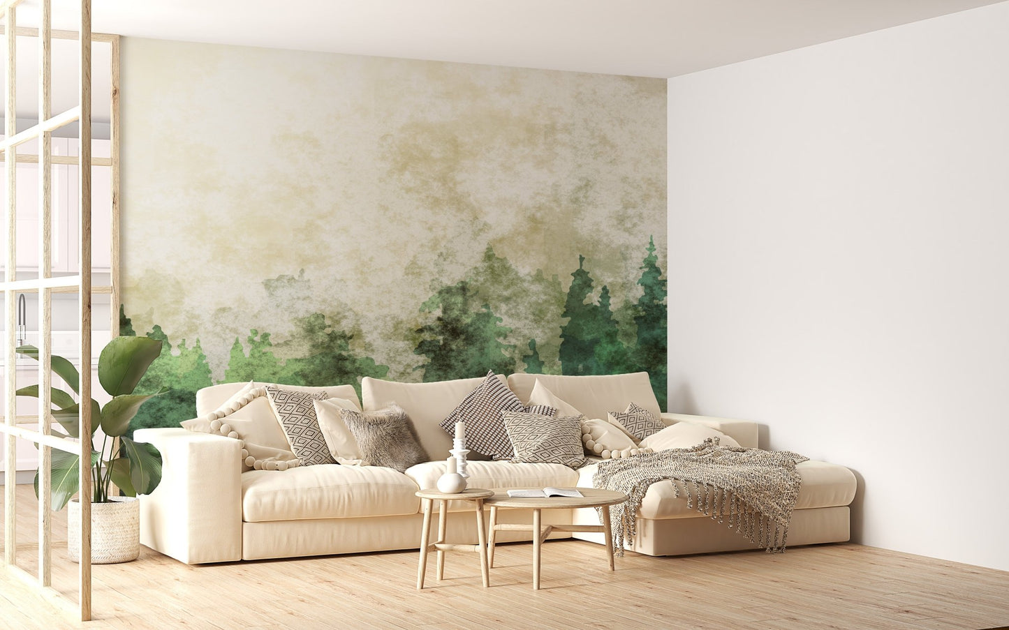 Watercolor Misty Forest Elegance Wallpaper Mural Art
