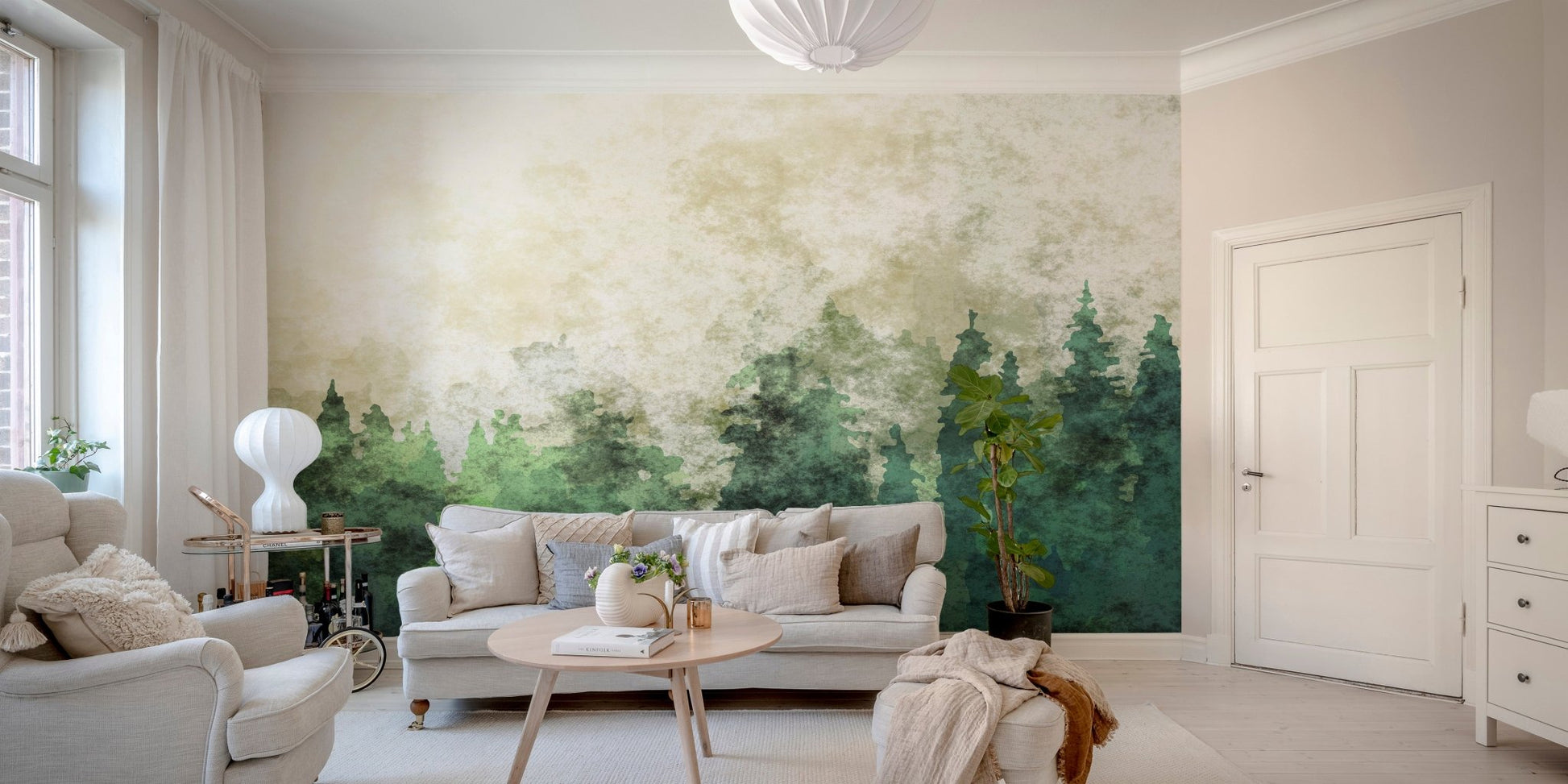 Watercolor Misty Forest Elegance Wallpaper Mural
