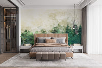 Elegant Misty Forest Wallpaper Mural with Watercolor
