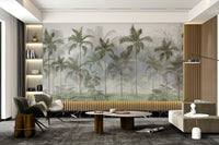 Serene palm trees wall mural for a calming atmosphere in office.