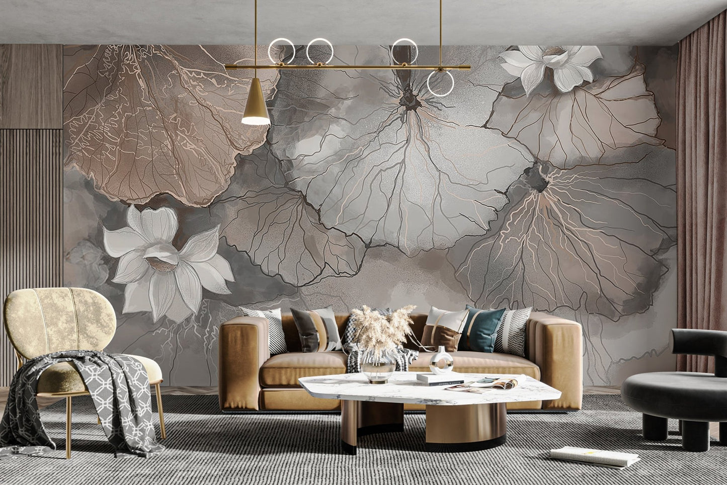 Misty Lotus Leaves Wall Mural - Wallanza