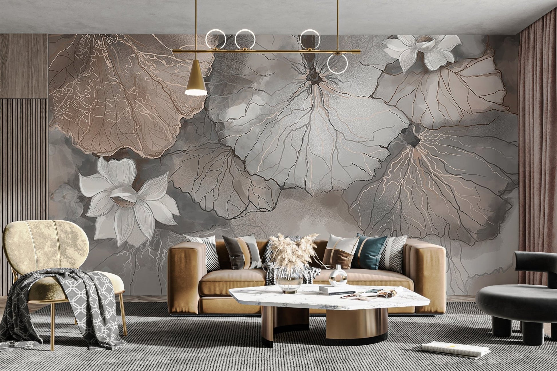 Misty Lotus Leaves Wall Mural - Wallanza