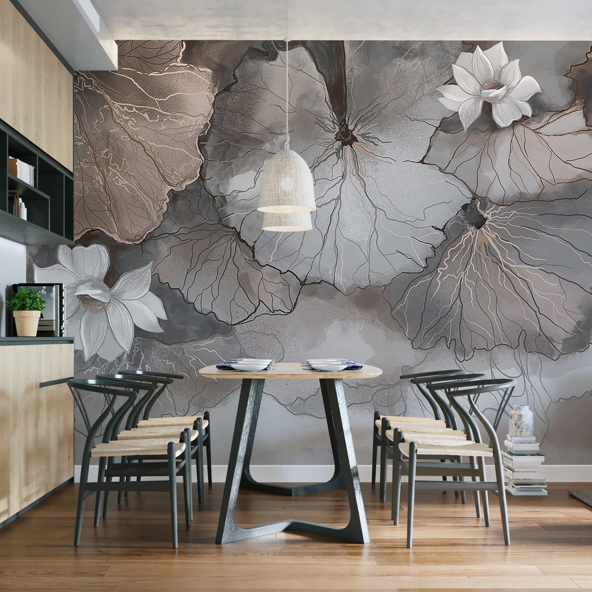 Misty Lotus Leaves Wall Mural - Wallanza