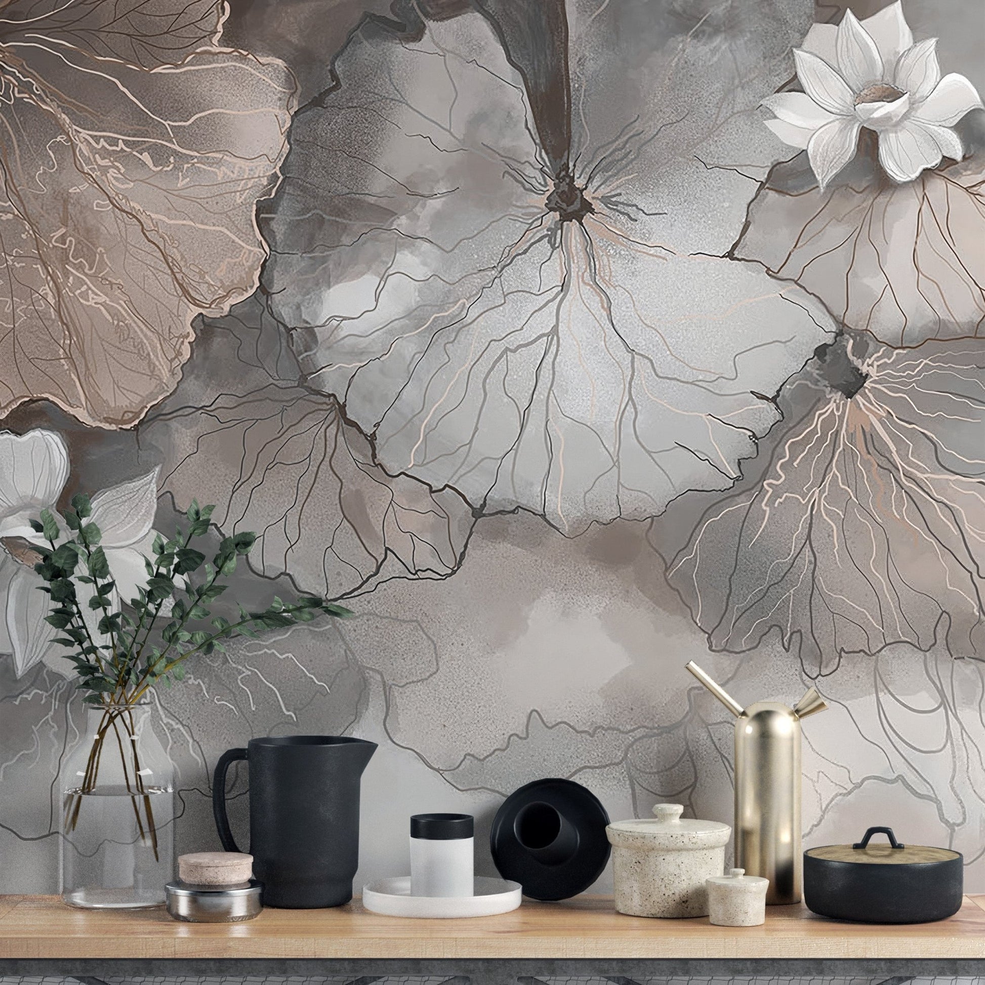 Misty Lotus Leaves Wall Mural - Wallanza