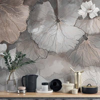 Misty Lotus Leaves Wall Mural - Wallanza