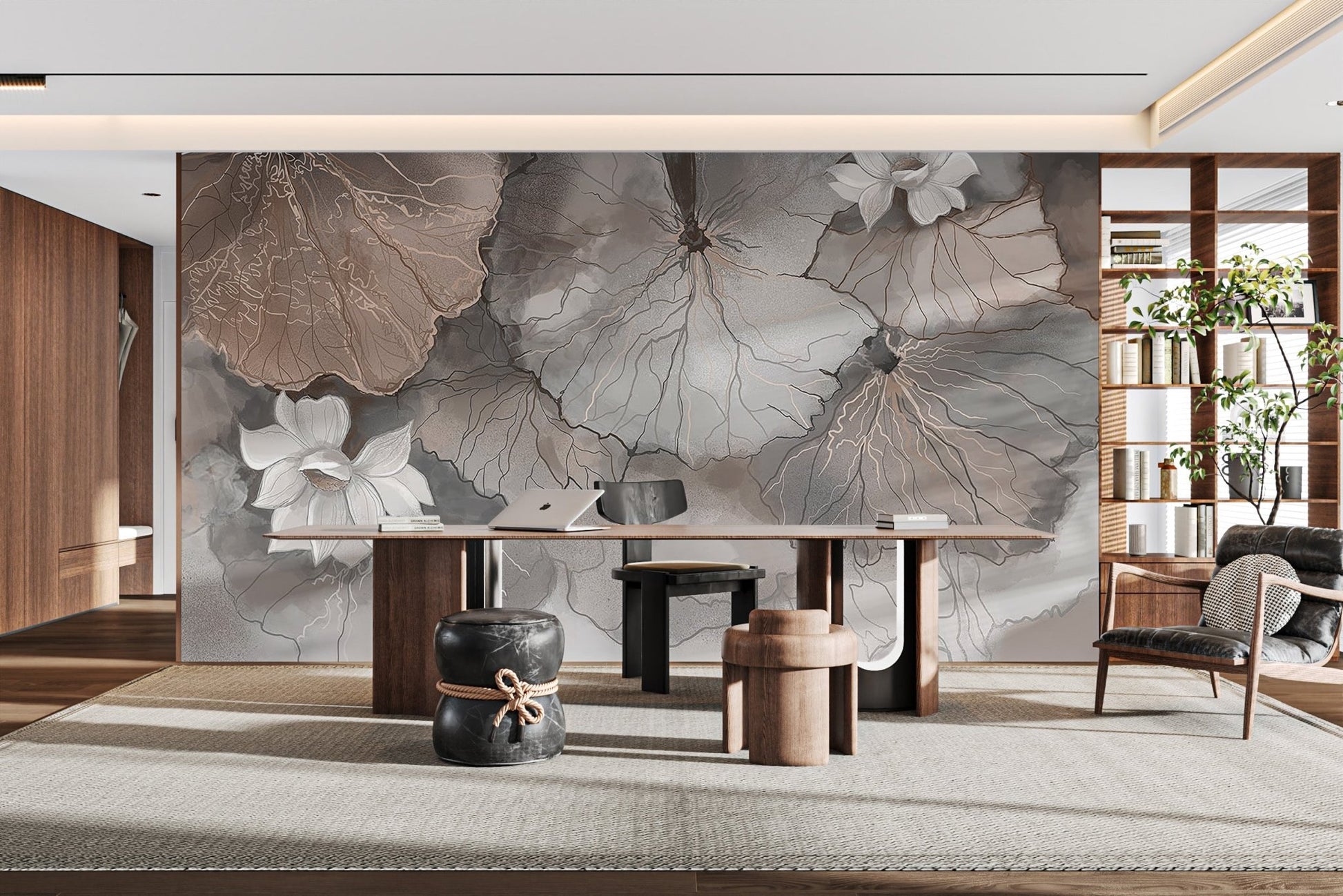 Misty Lotus Leaves Wall Mural - Wallanza