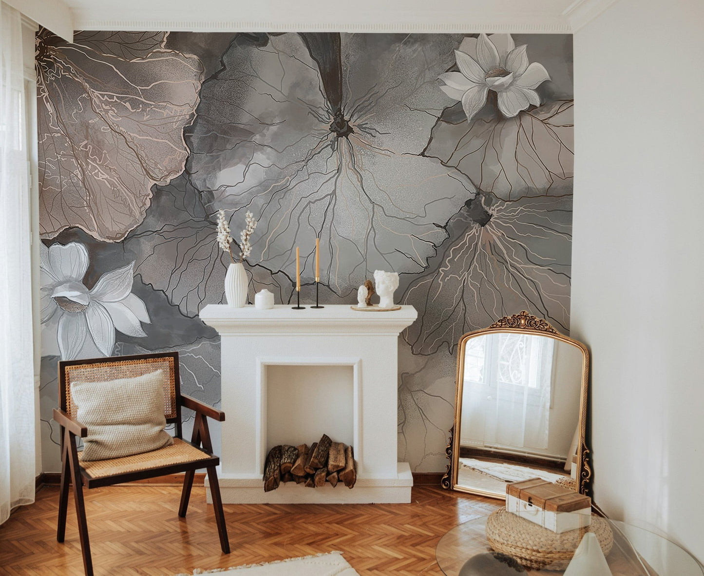 Misty Lotus Leaves Wall Mural - Wallanza