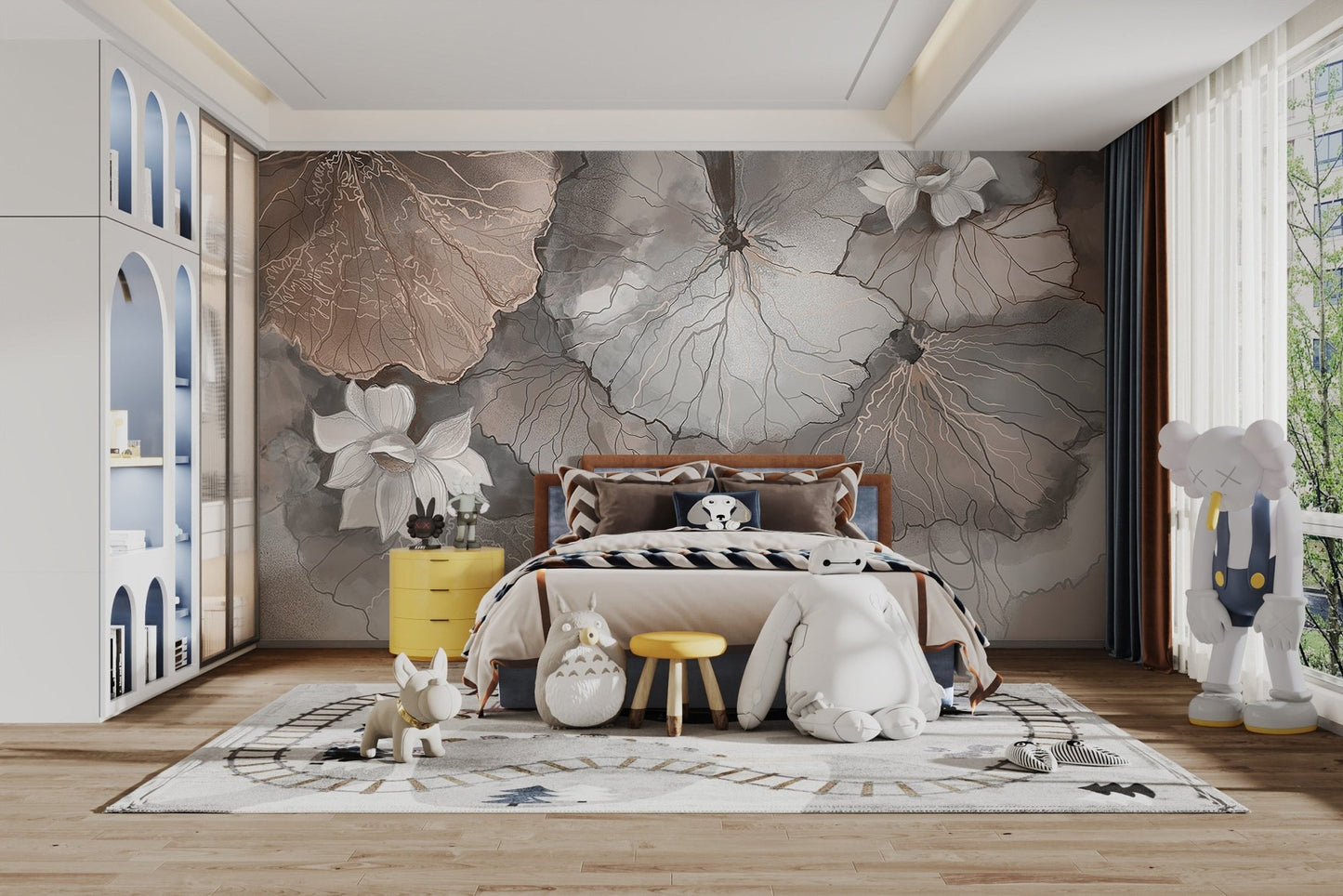Misty Lotus Leaves Wall Mural - Wallanza