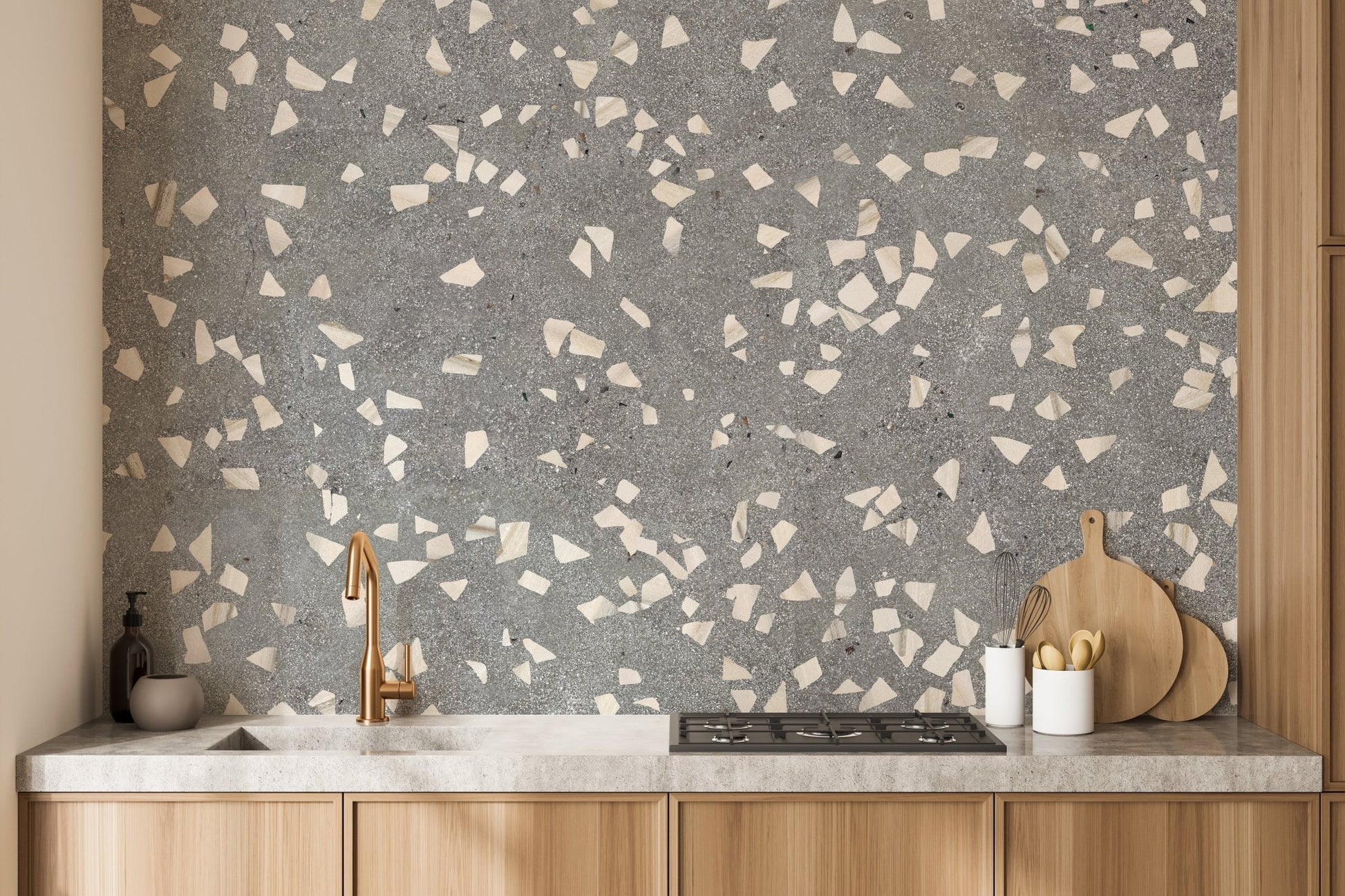 Misty marble wall mural for a serene modern look
