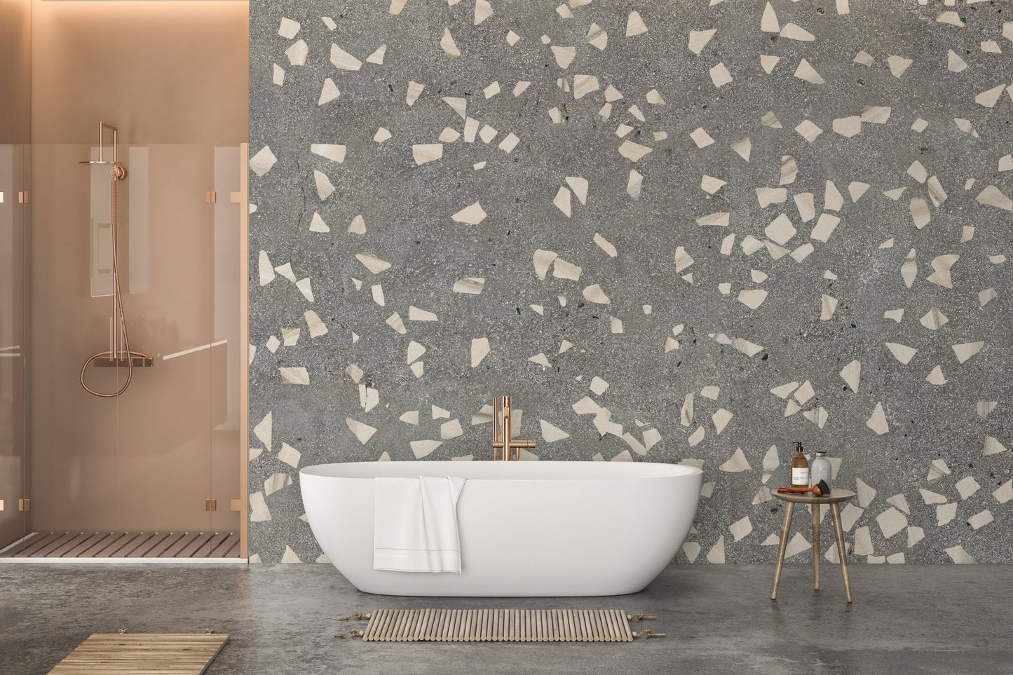 Sophisticated misty marble mural for cozy ambiance
